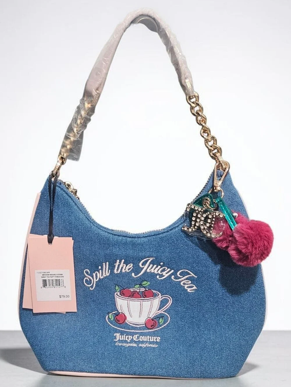 Juicy Couture Sweet Tea Party Denim Hobo Bag 